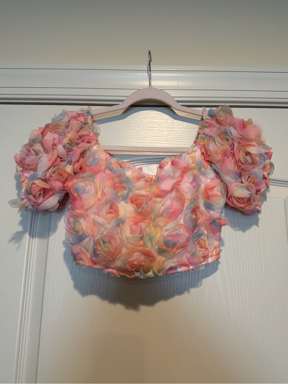 SHEIN Pastel Rose Puff-Sleeve Crop Top